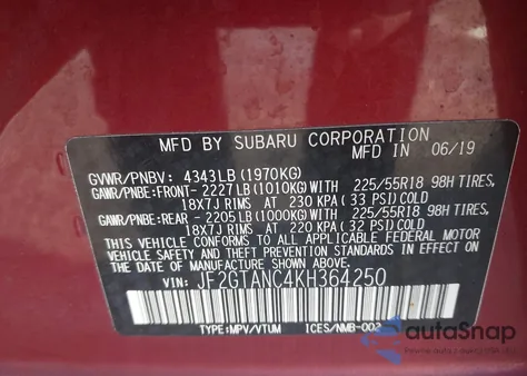 2019 Subaru Crosstrek 2.0I Limited из США, поврежденный, VIN JF2GTANC4KH364250